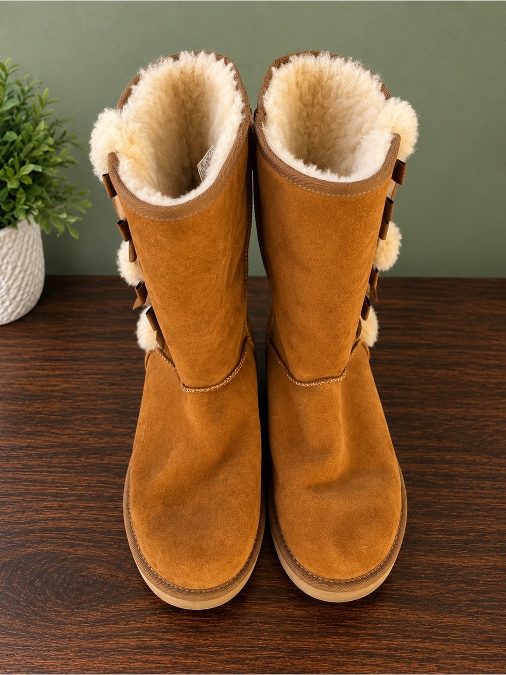 Koolaburra Chestnut Suede Shearling Mid-Calf Boots